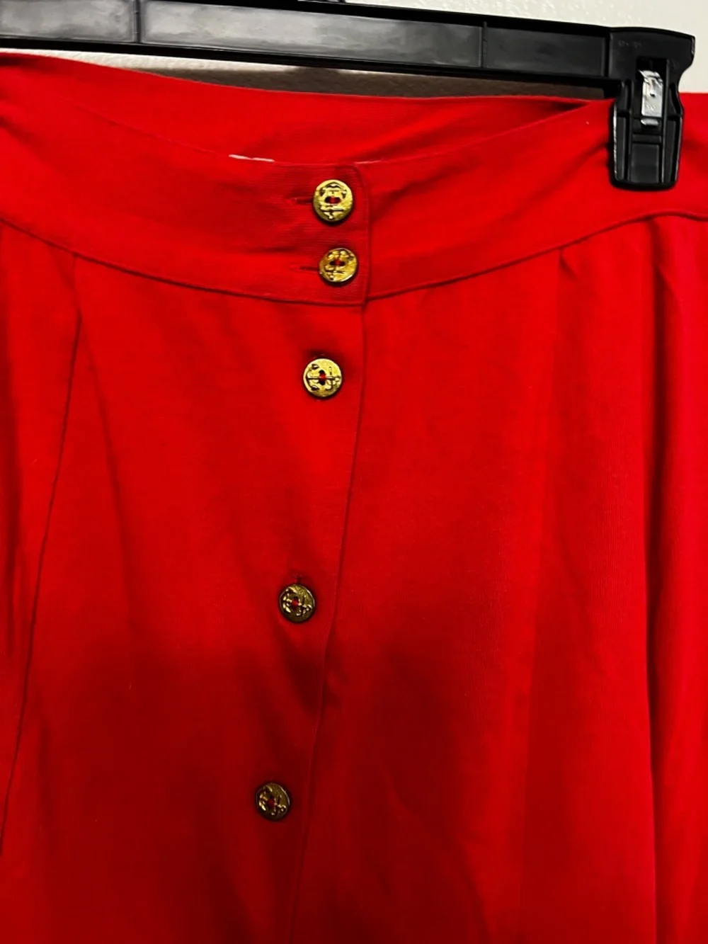 Vintage Y2K Red Asymmetrical Gold Button-Front‎ Midi Skirt Sailor Nautical Yacht